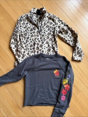 Leopard Print Half-Zip Fleece Top - Cream & Brown
